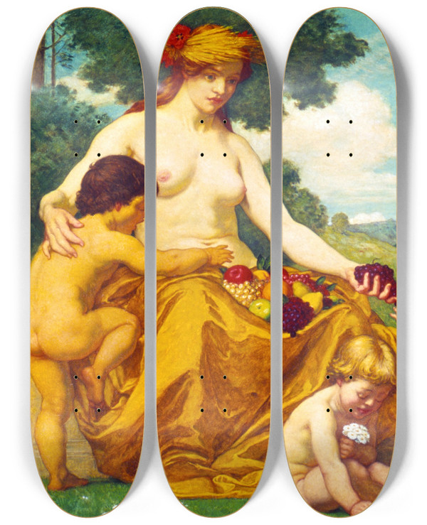 Triptych art skateboard deck of Kenyon Cox Plenty by Kenyon Cox (1856-1919)