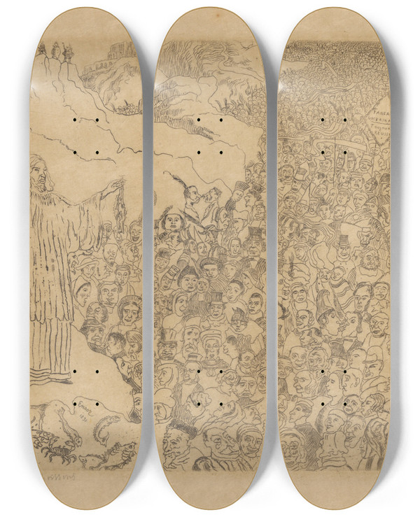 Triptych art skateboard deck of James Ensor De Vermenigvuldiging Van De Vissen by James Ensor (1860-1949)