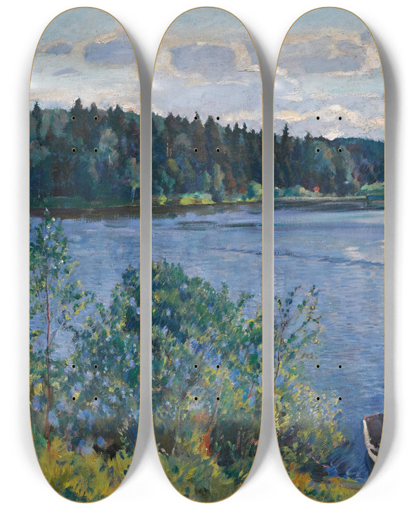 Triptych art skateboard deck of Sergei Arsenevich Vinogradov The Lake by Sergei Arsenevich Vinogradov (1869-1938)