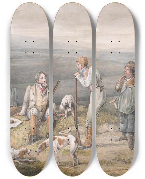 Triptych art skateboard deck of Henry Thomas Alken Grouse Shooting The Wrong Sort by Henry Thomas Alken (1785-1851)