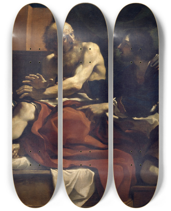 Triptych art skateboard deck of Guercino Jacob Blessing The Sons Of Joseph by Guercino (1591-1666)