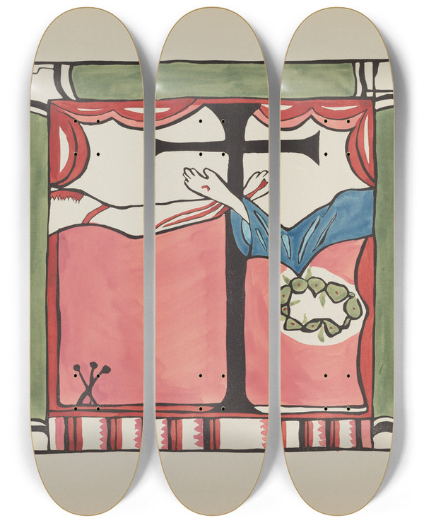 Triptych art skateboard deck of American 20Th Century Plate 14 Main Altarpiece Chimayo From Portfolio Spanish Colonial Designs Of New Mexico_1 by American 20Th Century