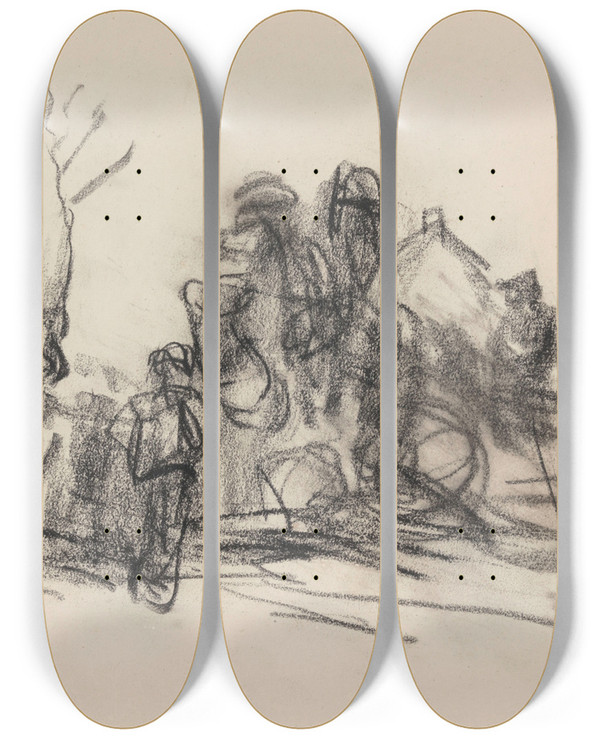 Triptych art skateboard deck of Jakob Smits Farms And Figures by Jakob Smits (1855-1928)