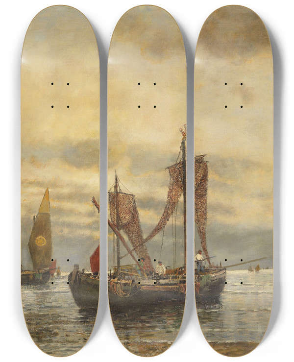 Triptych art skateboard deck of Karl Heffner Venezianische Bragozzi by Karl Heffner (1849-1927)