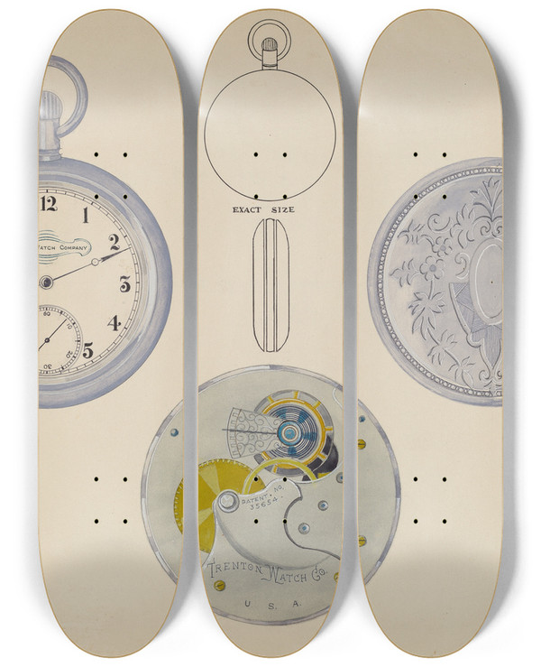 Triptych art skateboard deck of Harry G Aberdeen Watch Dial And Frame_2 by Harry G Aberdeen