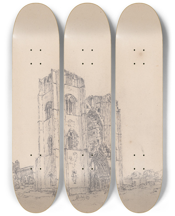 Triptych art skateboard deck of James Moore Elgin Cathedral Scotland_3 by James Moore (1762-1799)