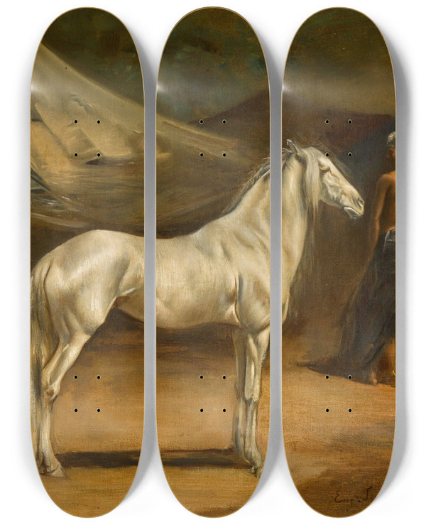 Triptych art skateboard deck of Eugne Fromentin The Encampment by Eugene Fromentin (1820-1876)