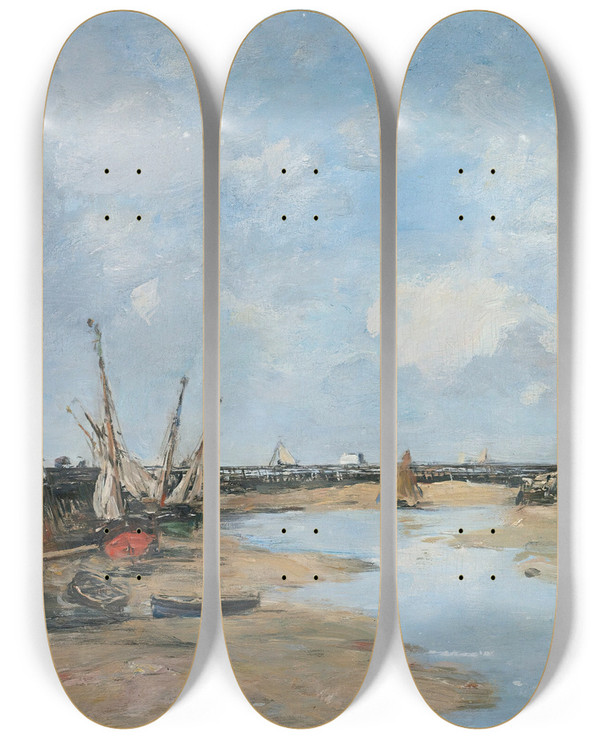 Triptych art skateboard deck of Eugne Boudin Trouville Les Jetes Mare Basse_1 by Eugene Boudin (1824-1898)