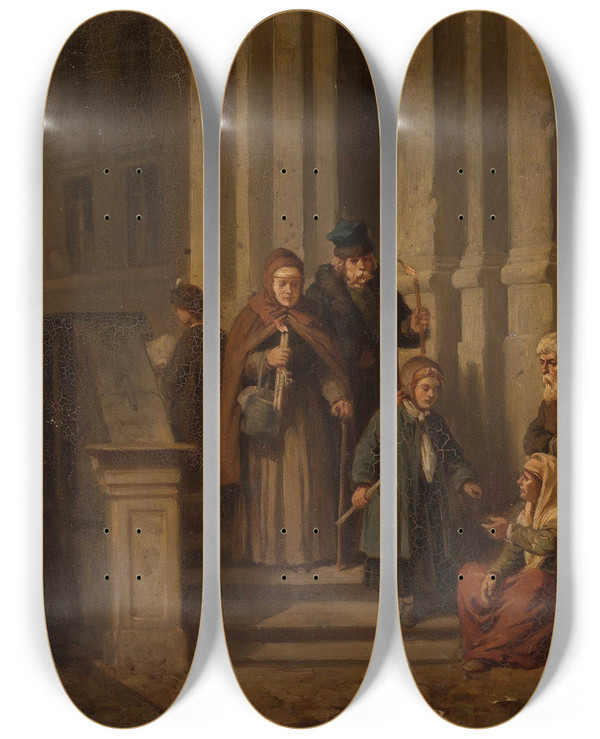 Triptych art skateboard deck of Henryk Pillati In Front Of The Church by Henryk Pillati (1832-1894)