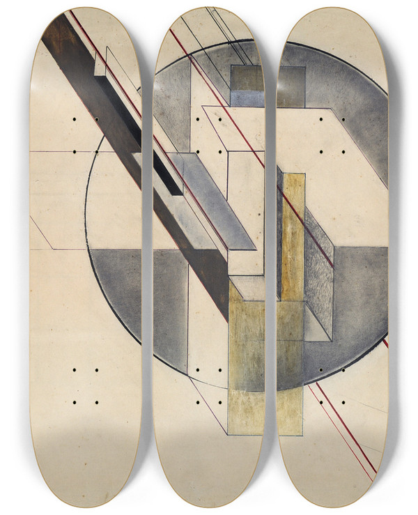 Triptych art skateboard deck of Gustav Klutsis Construction by Gustav Klutsis (1895-1938)