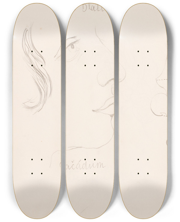 Triptych art skateboard deck of Erasmus Von Engert Sketchbook Drawings Pl13 by Erasmus Von Engert (1796-1871)