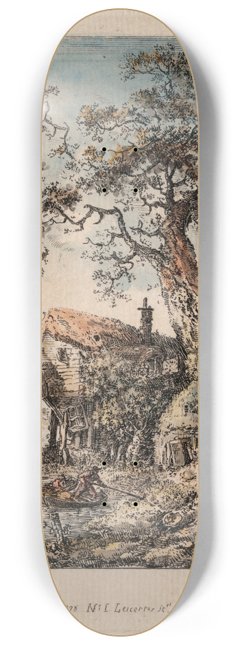 Elias Martin - Rustic Scene with Cottage 8.25 inch art skate deck