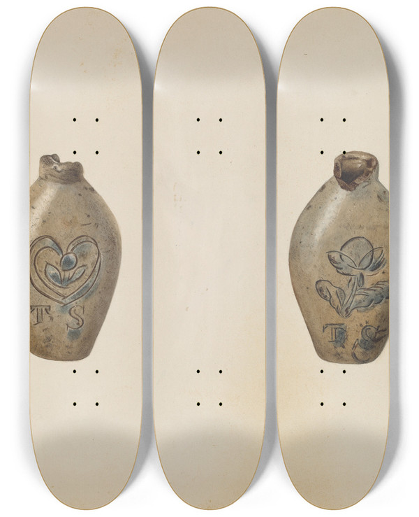 Triptych art skateboard deck of John Tarantino Miniature Flask by John Tarantino (1935)