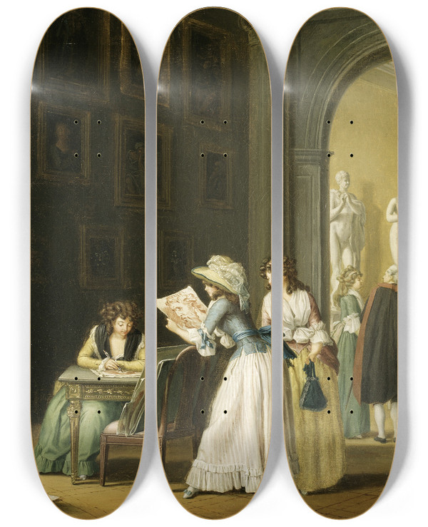 Triptych art skateboard deck of Pehr Hillestrm Interior From An Art Collection by Pehr Hillestrom (1732-1816)
