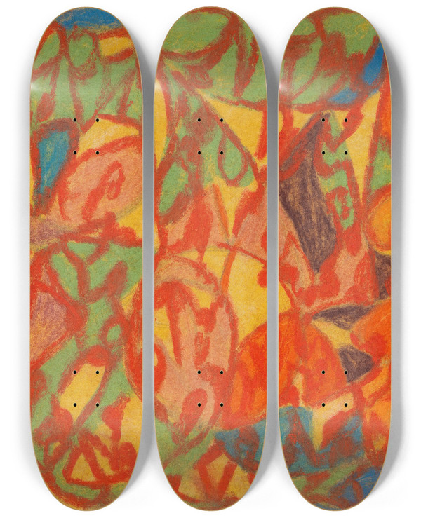 Triptych art skateboard deck of Adolf Hlzel Ohne Titel_2 by Adolf Holzel (1853-1934)