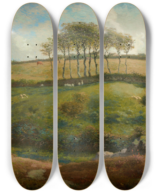 Triptych art skateboard deck of Jeanfranois Millet Pasture Near Cherbourg Normandy by Jean-Franois Millet (1814-1875)
