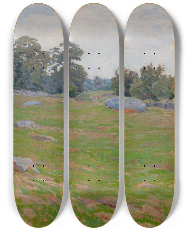 Triptych art skateboard deck of Edward Herbert Barnard In The Fields by Edward Herbert Barnard (1855-1909)