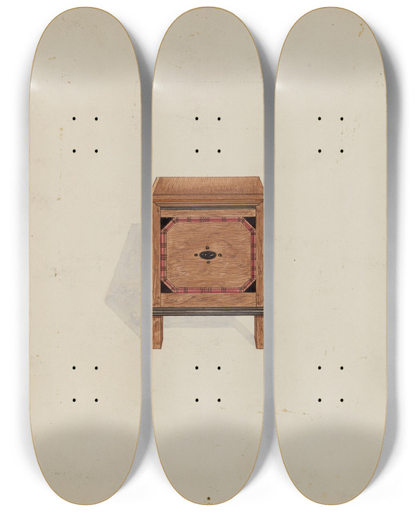 Triptych art skateboard deck of Martin Partyka Side View Of Blanket Chest by Martin Partyka