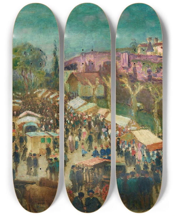 Triptych art skateboard deck of Daro De Regoyos March En Navarre by Daro de Regoyos (1857-1913)