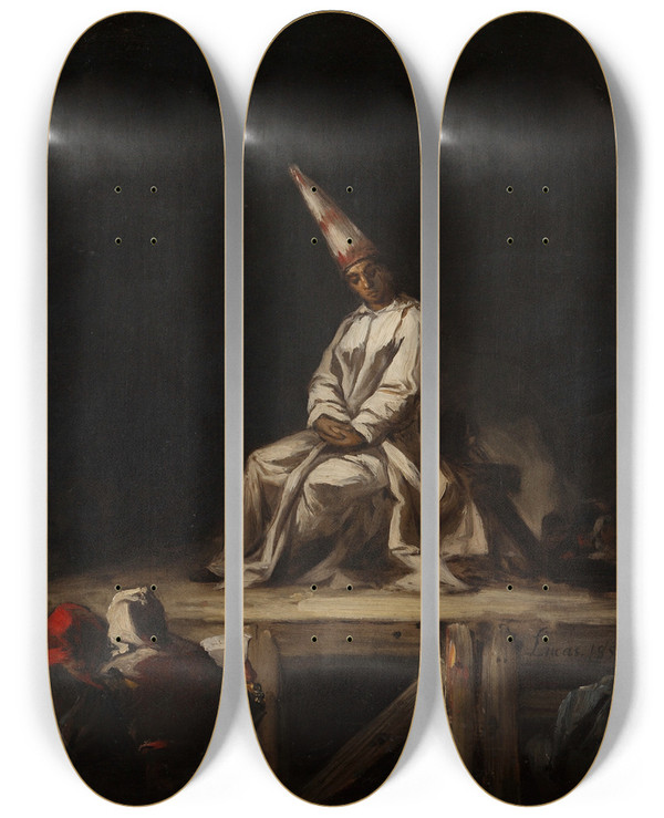 Triptych art skateboard deck of Eugenio Lucas Velzquez Autodaf by Eugenio Lucas Velazquez (1817-1870)