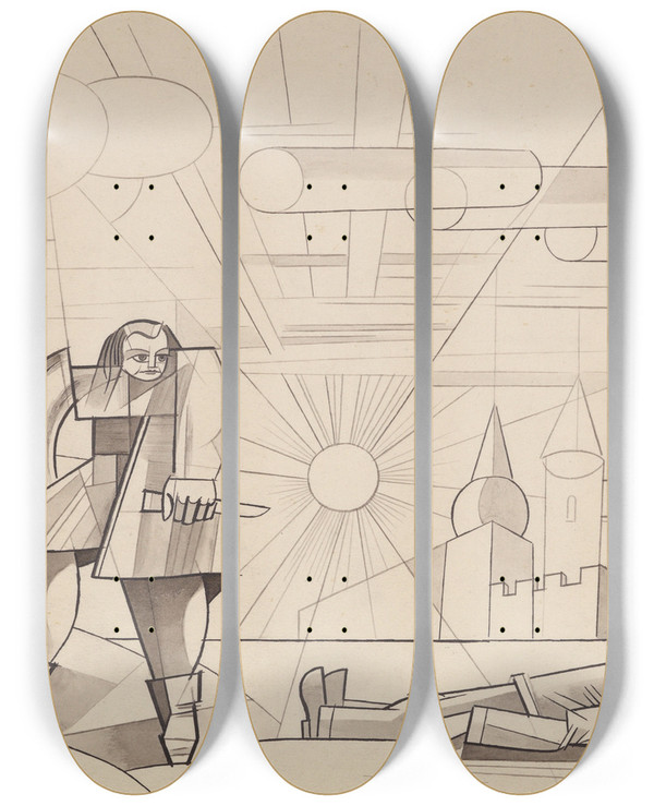 Triptych art skateboard deck of Karl Wiener Auf Der Flucht Verstorben by Karl Wiener (1901-1949)
