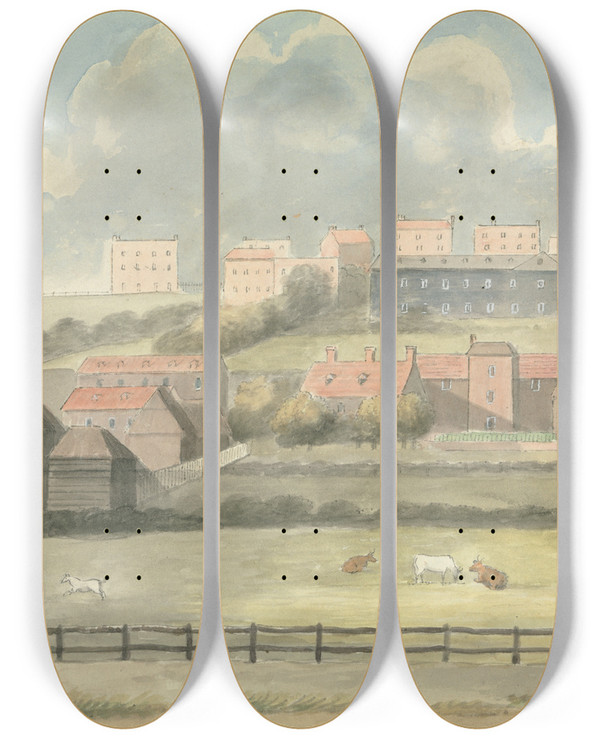 Triptych art skateboard deck of Edward Francis Burney View At Margate_1 by Edward Francis Burney (1760-1848)