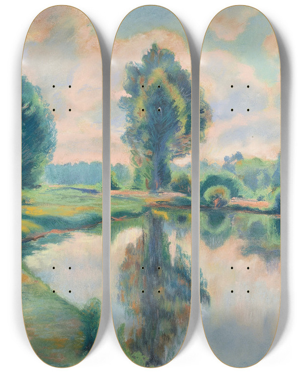 Triptych art skateboard deck of Armand Guillaumin Bord De Rivire by Armand Guillaumin (1841-1927)