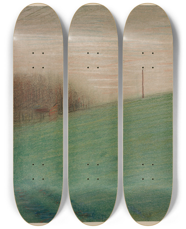 Triptych art skateboard deck of Georges Seurat The Meadow by Georges Seurat (1859-1891)