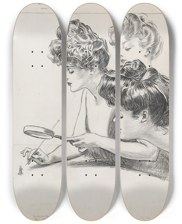 Triptych art skateboard deck of Charles Dana Gibson The Weaker Sex Ii by Charles Dana Gibson (1867-1944)
