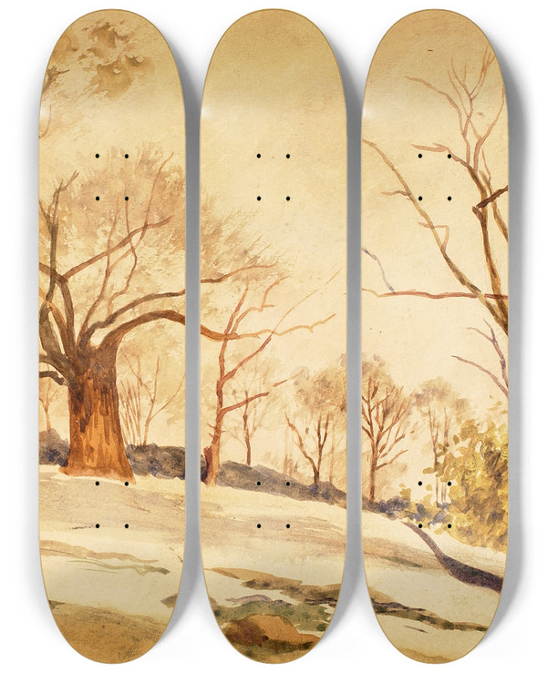 Triptych art skateboard deck of Louis Michel Eilshemius Autumn Landscape_1 by Louis Michel Eilshemius (1864-1941)