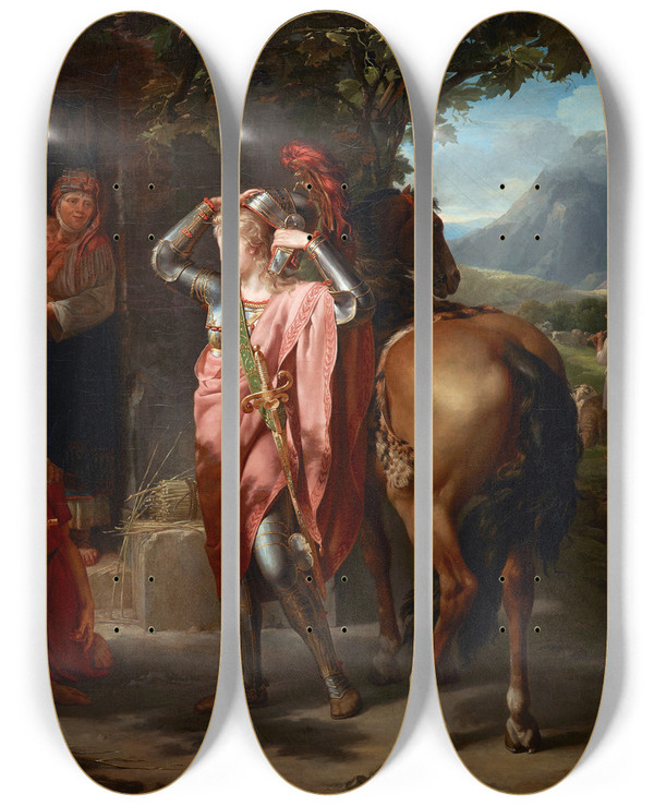 Triptych art skateboard deck of Guillaumeguillon Lethire Erminia And The Shepherds by Guillaume Guillon Lethiere (1760-1832)