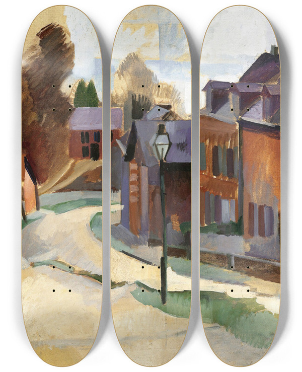 Triptych art skateboard deck of Robert Delaunay Route De Laon by Robert Delaunay (1885-1941)