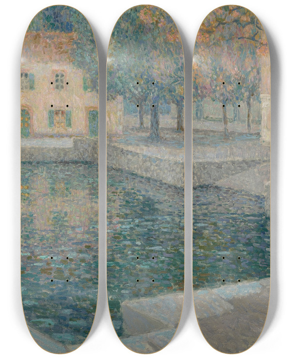 Triptych art skateboard deck of Henri Le Sidaner Le Bassin Du Refuge by Henri Le Sidaner (1862-1939)