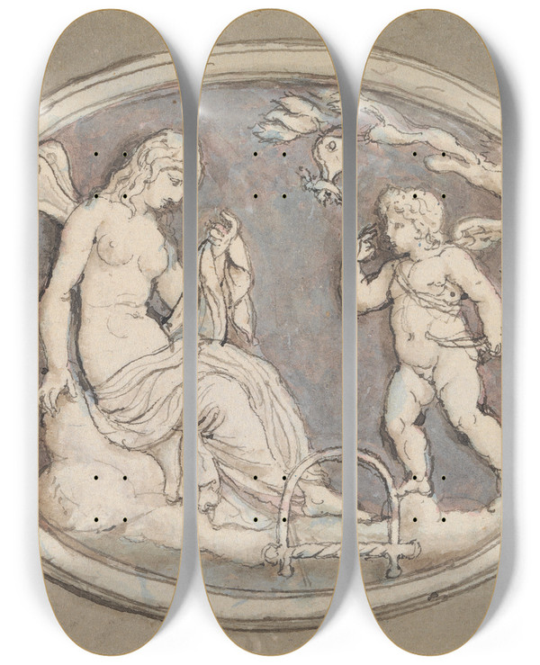 Triptych art skateboard deck of Edward Francis Burney Pamphilia_1 by Edward Francis Burney (1760-1848)
