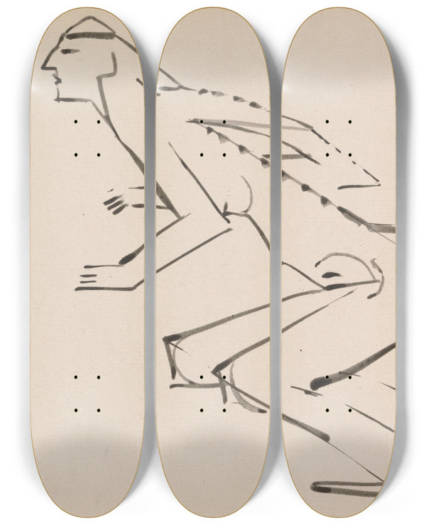 Triptych art skateboard deck of Henri Gaudierbrzeska Two Studies For A Sculpture by Henri Gaudier-Brzeska (1891-1915)