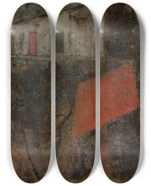 Triptych art skateboard deck of Tadeusz Makowski Ulica by Tadeusz Makowski (1882-1932)