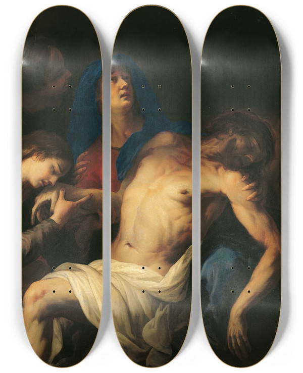 Triptych art skateboard deck of Peter Strudel Beweinung Christi by Peter Strudel (1660-1714)