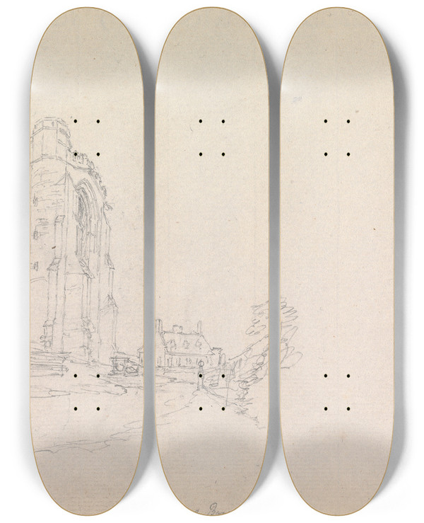 Triptych art skateboard deck of James Moore Bangor Cathedral Wales by James Moore (1762-1799)