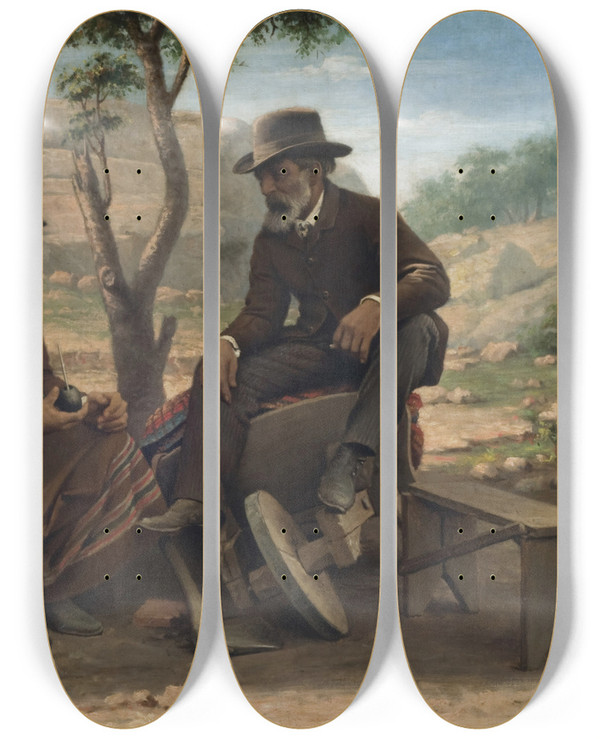 Triptych art skateboard deck of Genaro Prez Escena De Costumbres by Genaro Perez