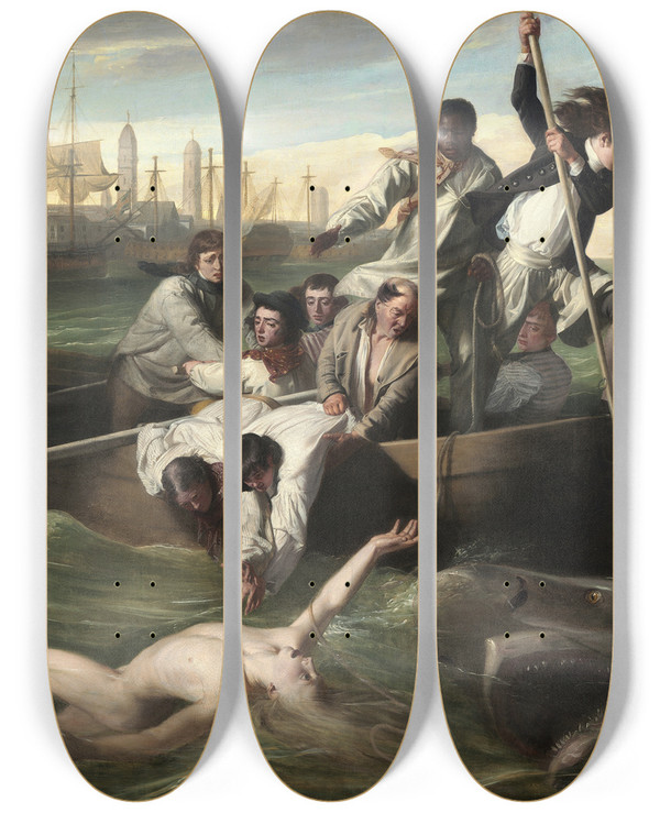 Triptych art skateboard deck of John Singleton Copley Watson And The Shark by John Singleton Copley (1738-1815)