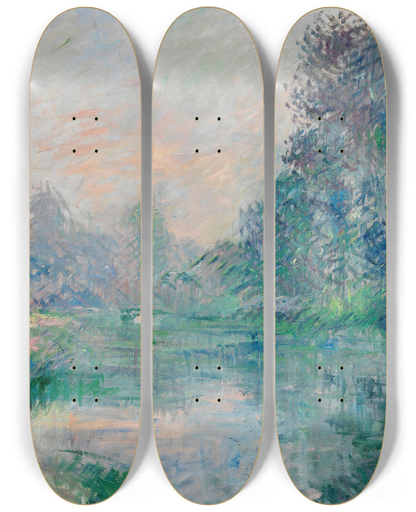 Triptych art skateboard deck of Gustave Loiseau Bord De Leure Effet Du Matin by Gustave Loiseau (1865-1935)