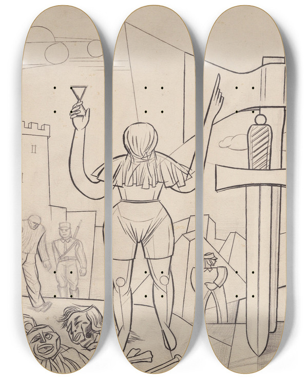 Triptych art skateboard deck of Karl Wiener Blutgier by Karl Wiener (1901-1949)