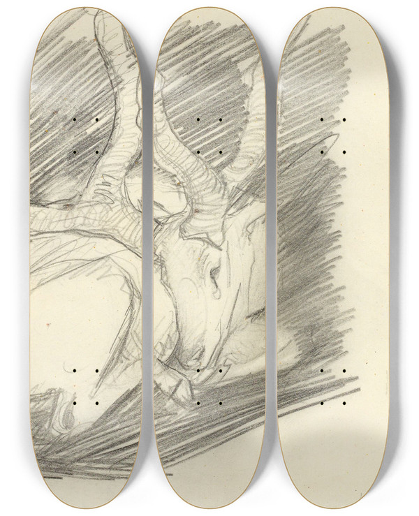 Triptych art skateboard deck of Franz Marc Davidshirsch Liegender Hirsch by Franz Marc (1880-1916)