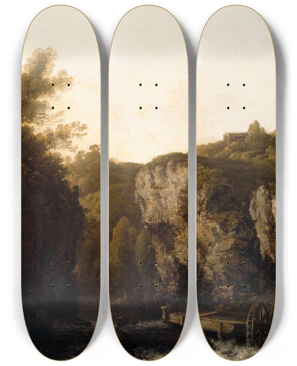 Triptych art skateboard deck of George Barret A View Near Avoca by George Barret (1767-1842)