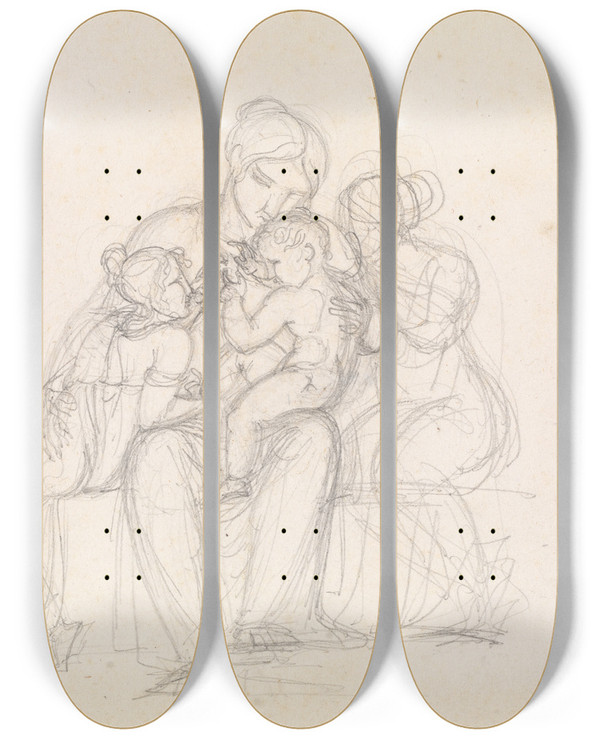 Triptych art skateboard deck of Johan Ludvig Lund Figurgruppe Kvinde Og 3 Brn by Johan Ludvig Lund (1777-1867)