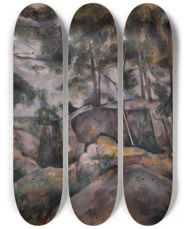 Triptych art skateboard deck of Paul Czanne Rocks In The Forest by Paul Cezanne (1839-1906)