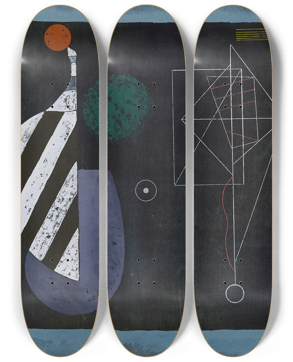 Triptych art skateboard deck of Wassily Kandinsky Zweierbund by Wassily Kandinsky (1866-1944)