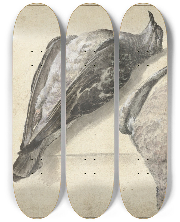 Triptych art skateboard deck of Rochus Van Veen Twee Dode Duiven by Rochus van Veen (1630-1693)