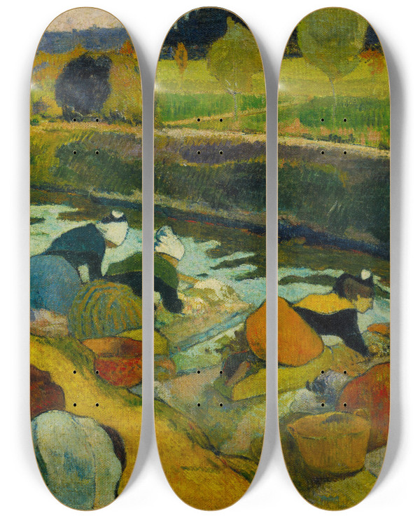 Triptych art skateboard deck of Paul Gauguin Washerwomen by Paul Gauguin (1848-1903)