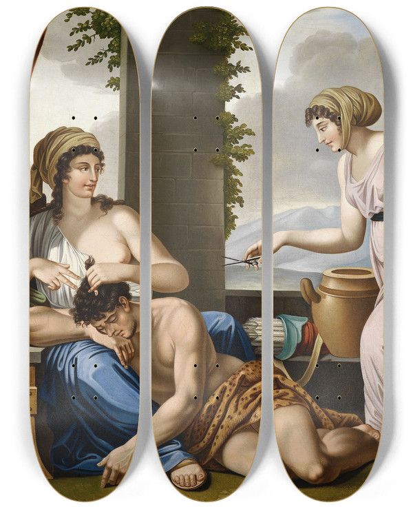 Triptych art skateboard deck of Josef Worlicek Samson Und Delila by Josef Worlicek (1824-1897)